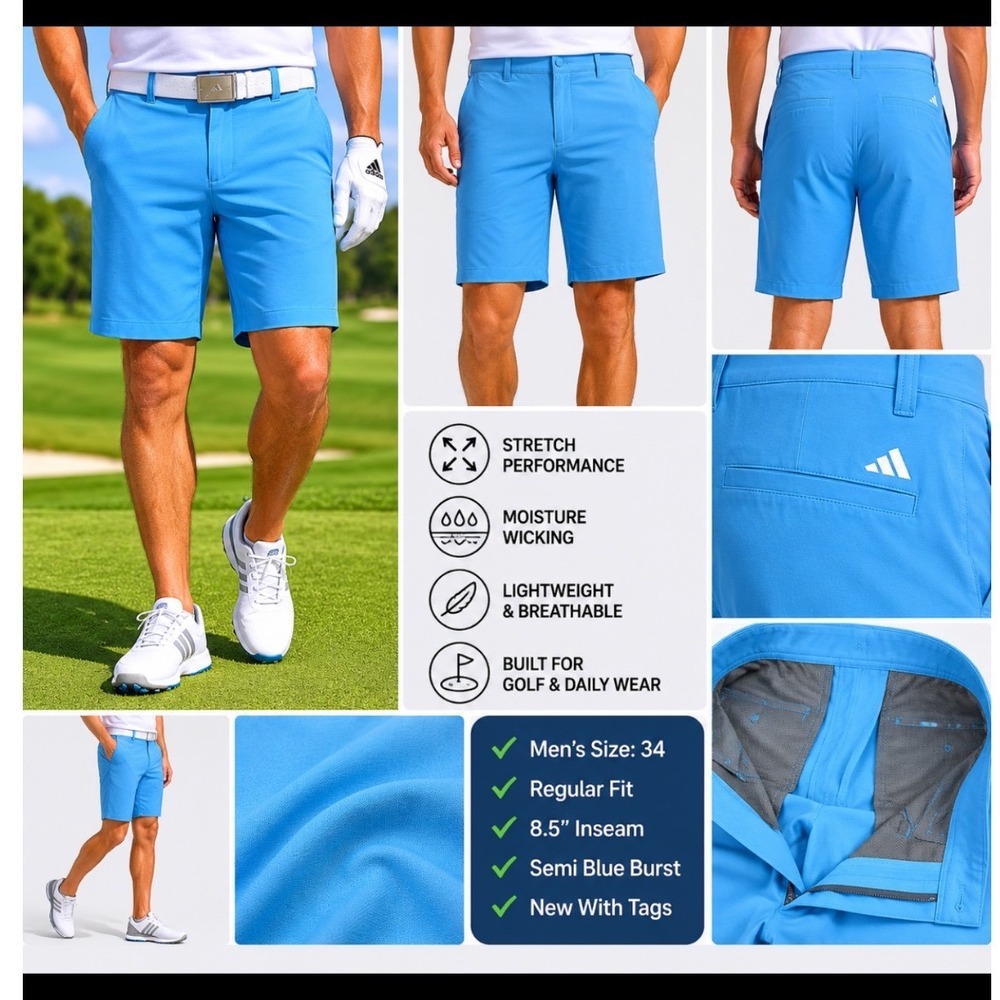 Adidas Mens Ultimate365 Golf Shorts NEW Semi Blue Burst 34 Regular Fit IN2466